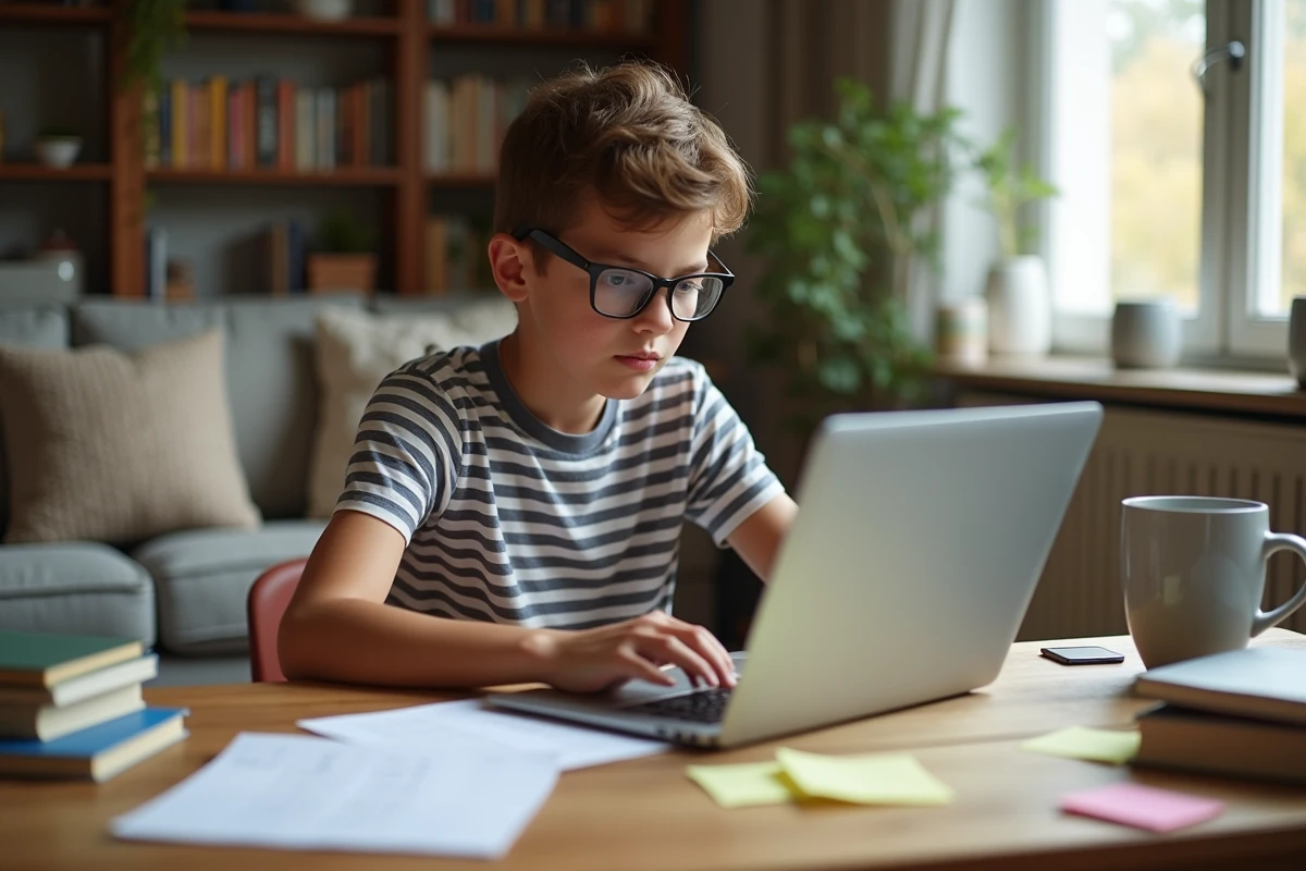 Adolescent jouant à un jeu de mots sur son ordinateur