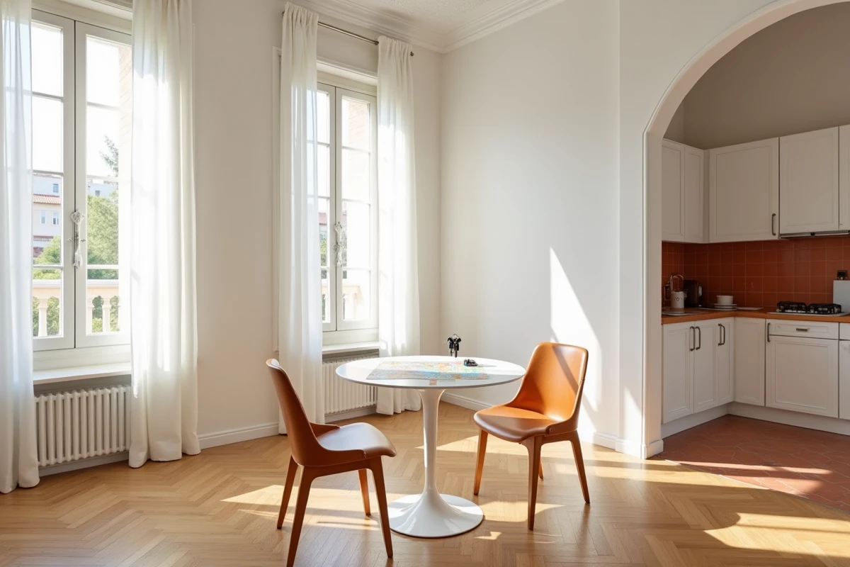 Intérieur lumineux d'un appartement en location saisonnière dans le quartier de la Rue d'Angleterre à Nice