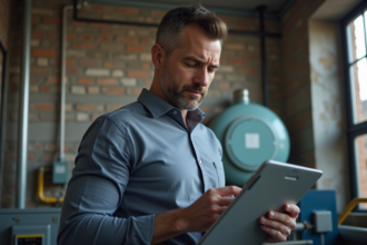 Auditeur energie homme en tenue casual dans une salle technique