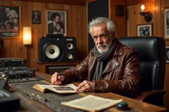 Chanteur français dans son studio vintage des années 80