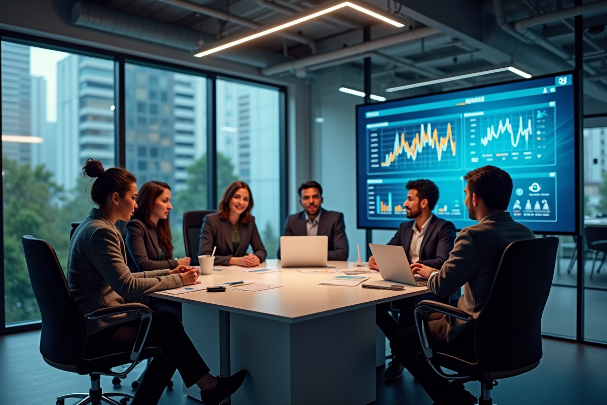 Groupe de collègues collaborant dans un espace de travail moderne et ouvert
