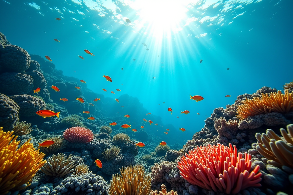 Récif corallien poissons colorés sous l