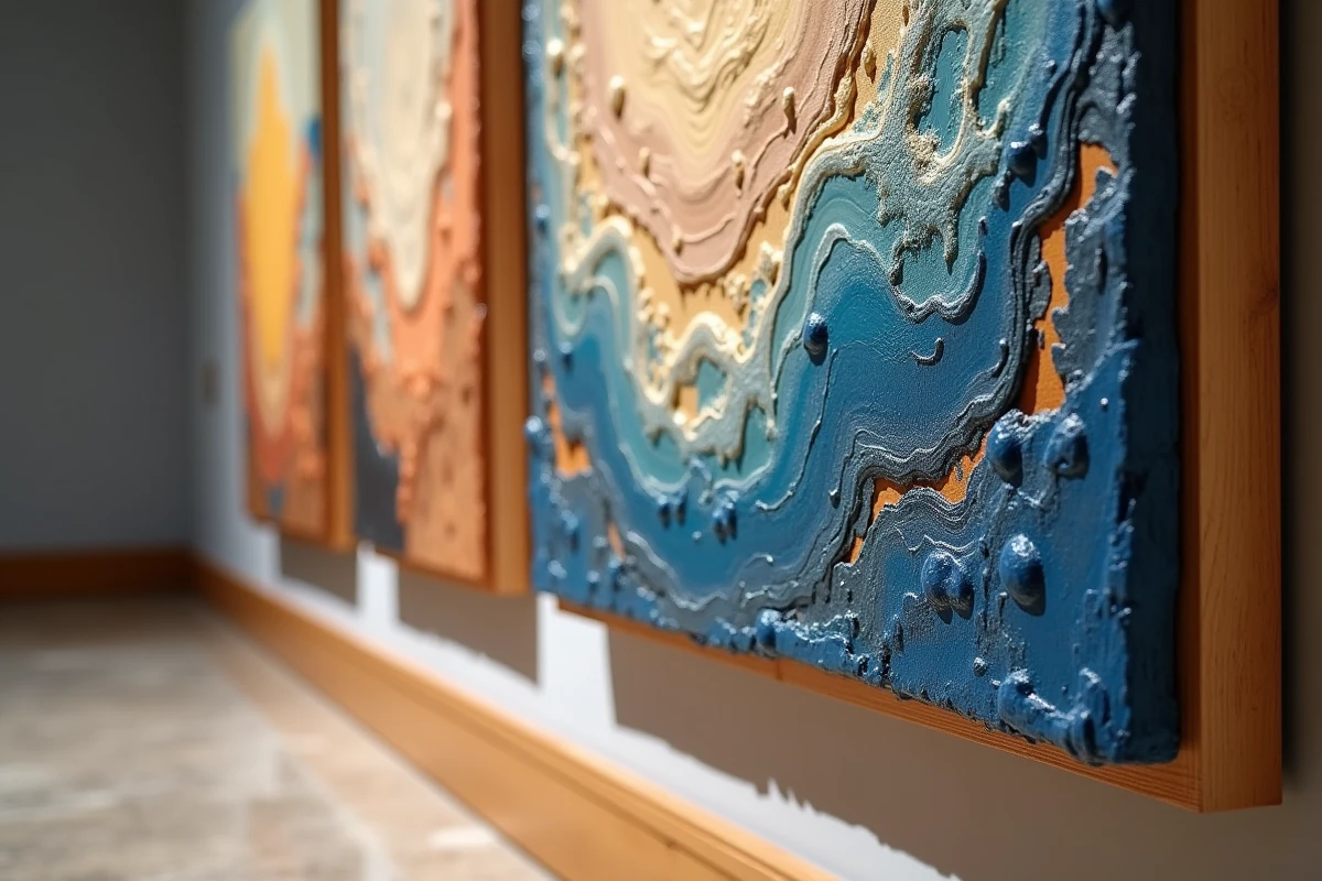 Détail de coups de pinceau et textures d'huile sur toile lors d'une exposition de peinture à Lyon