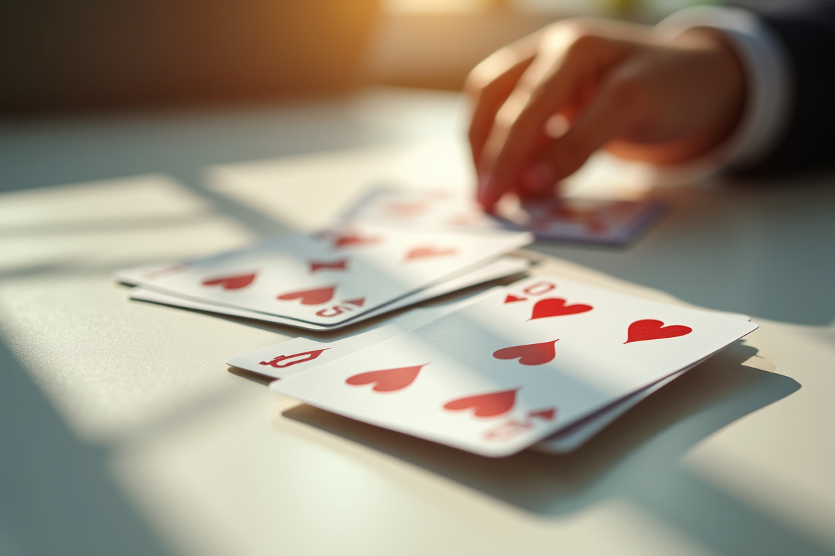 Distribution de cartes Ramis sur une table propre en gros plan