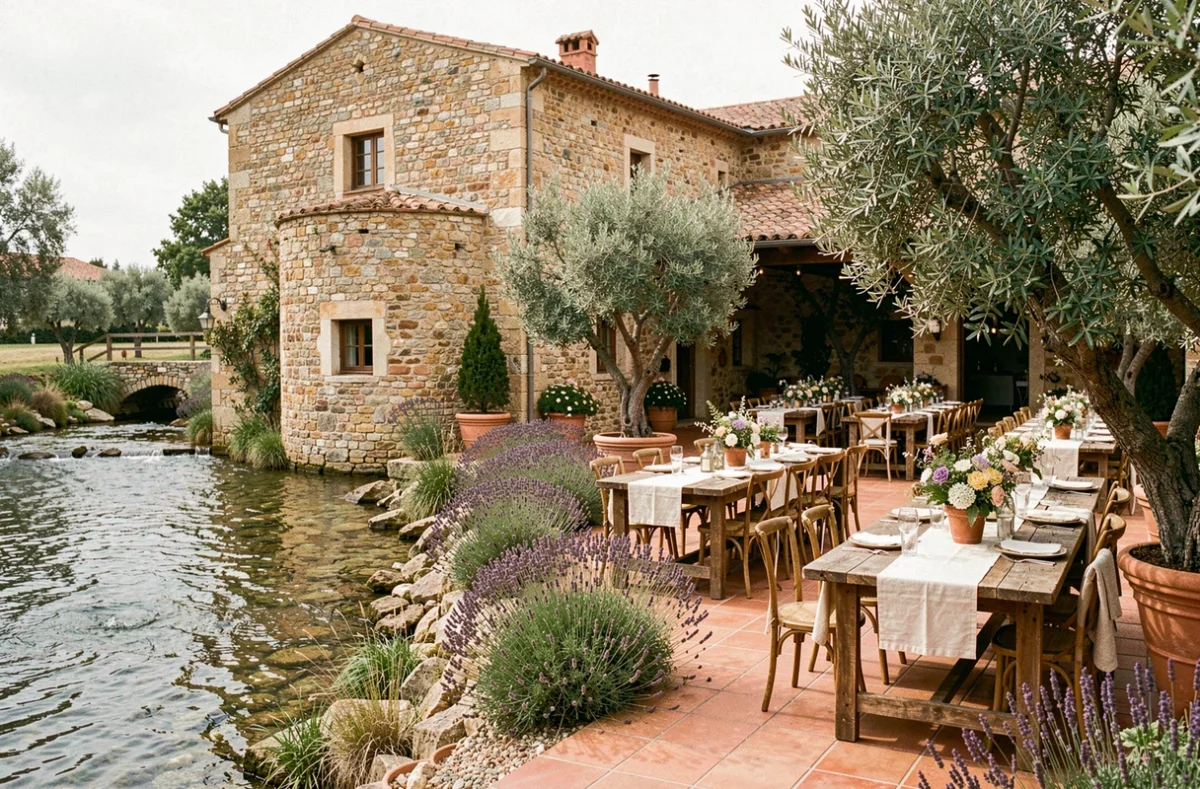 Domaine du Moulin de l'Arc avec son cadre rustique en pierre et sa décoration de réception champêtre en Provence