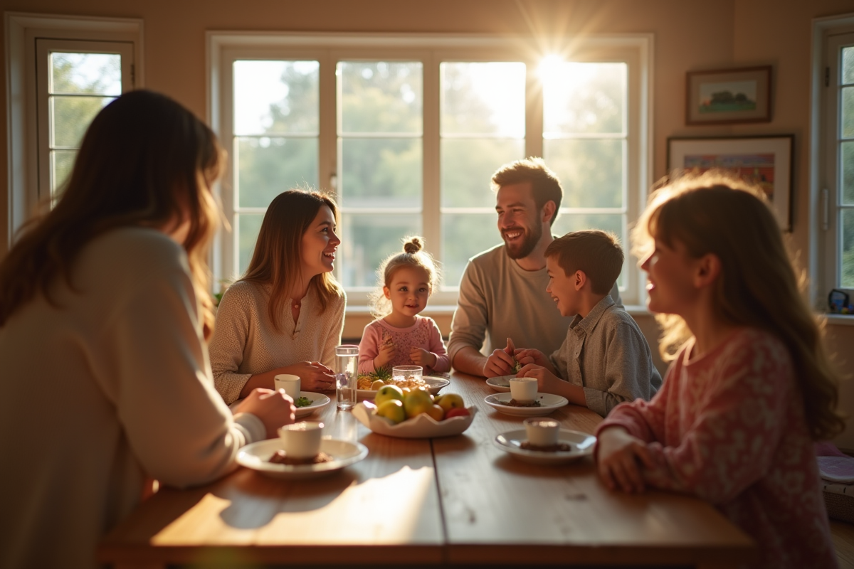 Famille souriante autour d