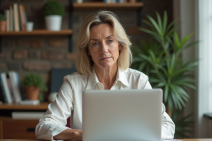 Femme d'âge moyen travaillant à domicile dans un cadre cosy