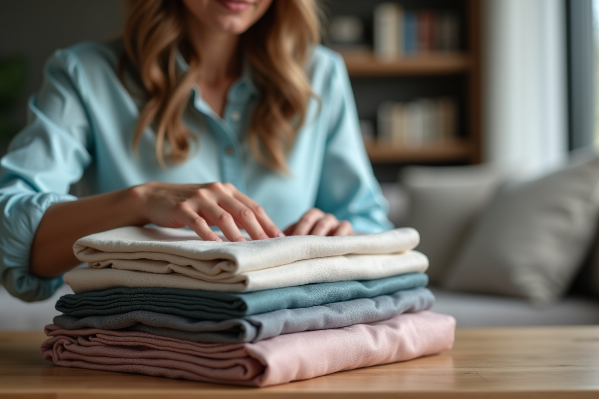 Jeune femme touchant des tissus luxueux en soie