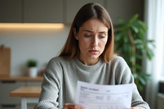 Femme examinant un relevé bancaire à la maison pour contester un débit Service magasine