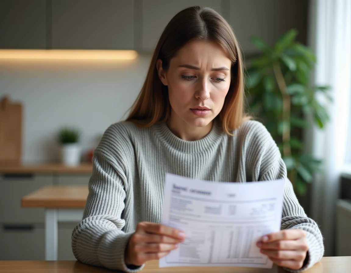 Femme examinant un relevé bancaire à la maison pour contester un débit Service magasine