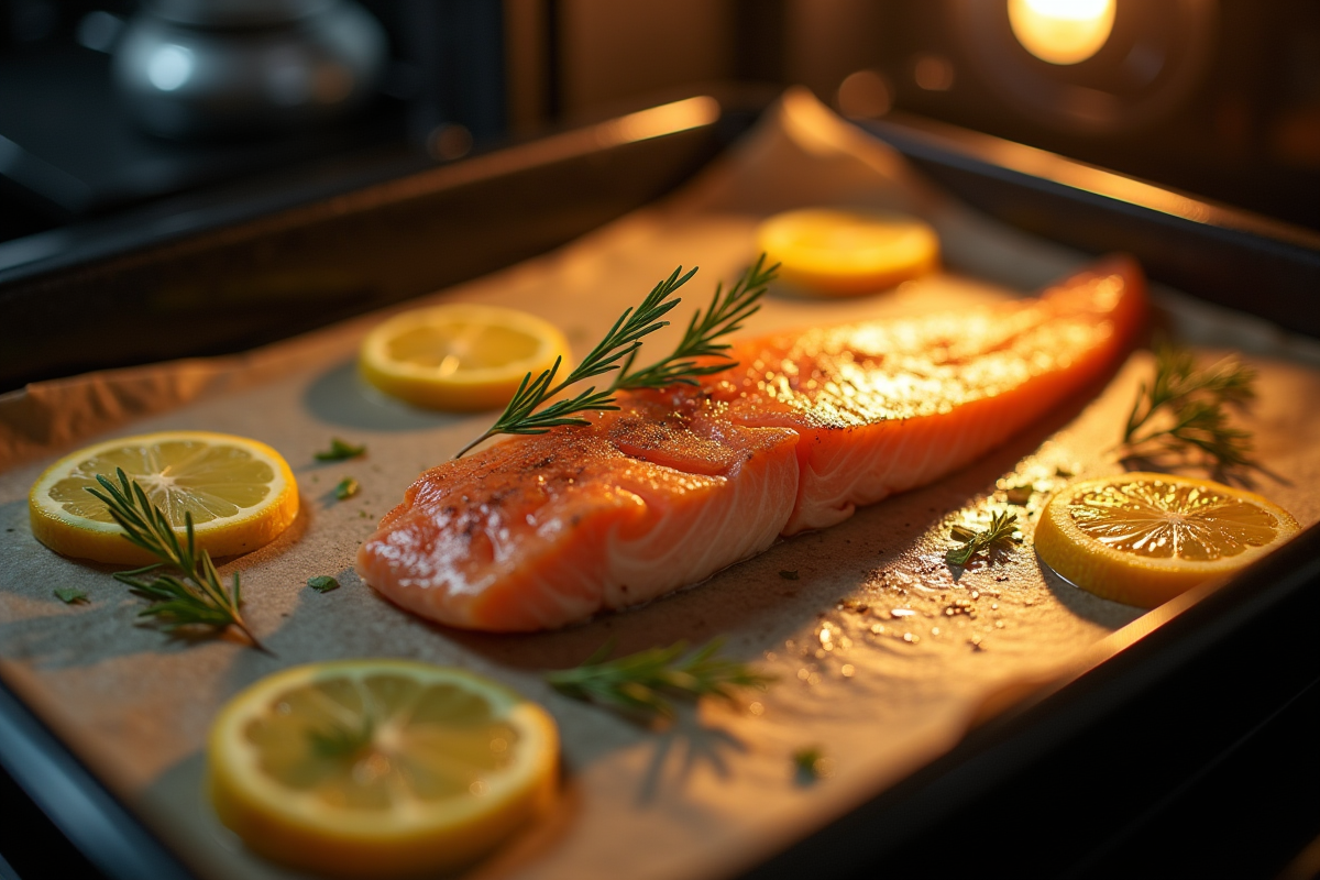 Filet de poisson frais cuit avec citron et herbes