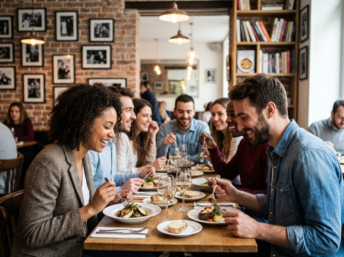 Groupe de jeunes dégustant dans un bistrot parisien