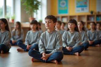 Jeunes collégiens en pleine méditation en classe