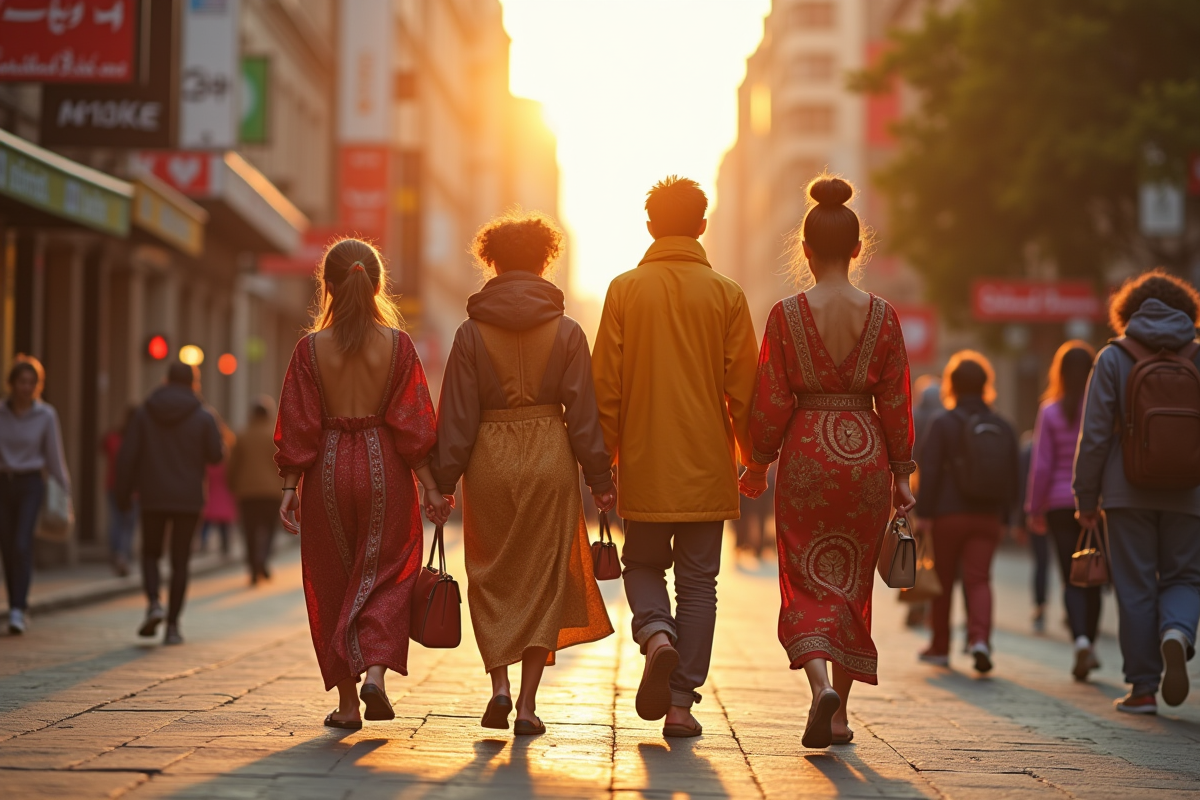 Groupe de jeunes en mode traditionnel moderne en ville