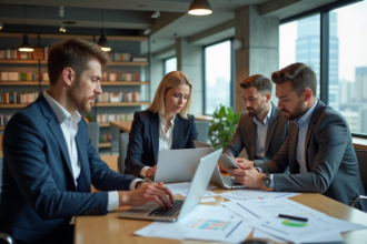 Groupe de professionnels en réunion dans un bureau moderne