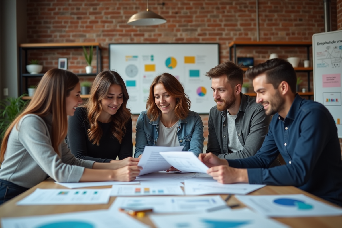 Jeunes professionnels discutant autour d