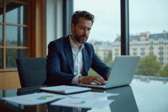 Homme d'affaires en costume navy à Paris