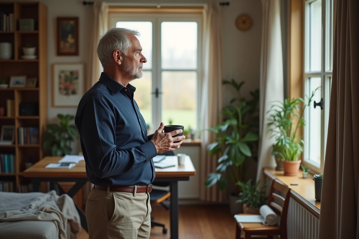 Homme d age pensif dans son bureau lumineux