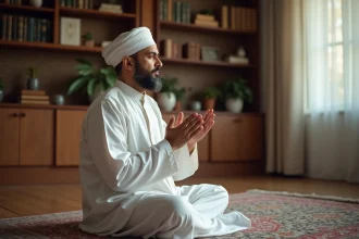 Musulman en priere dans un interieur paisible