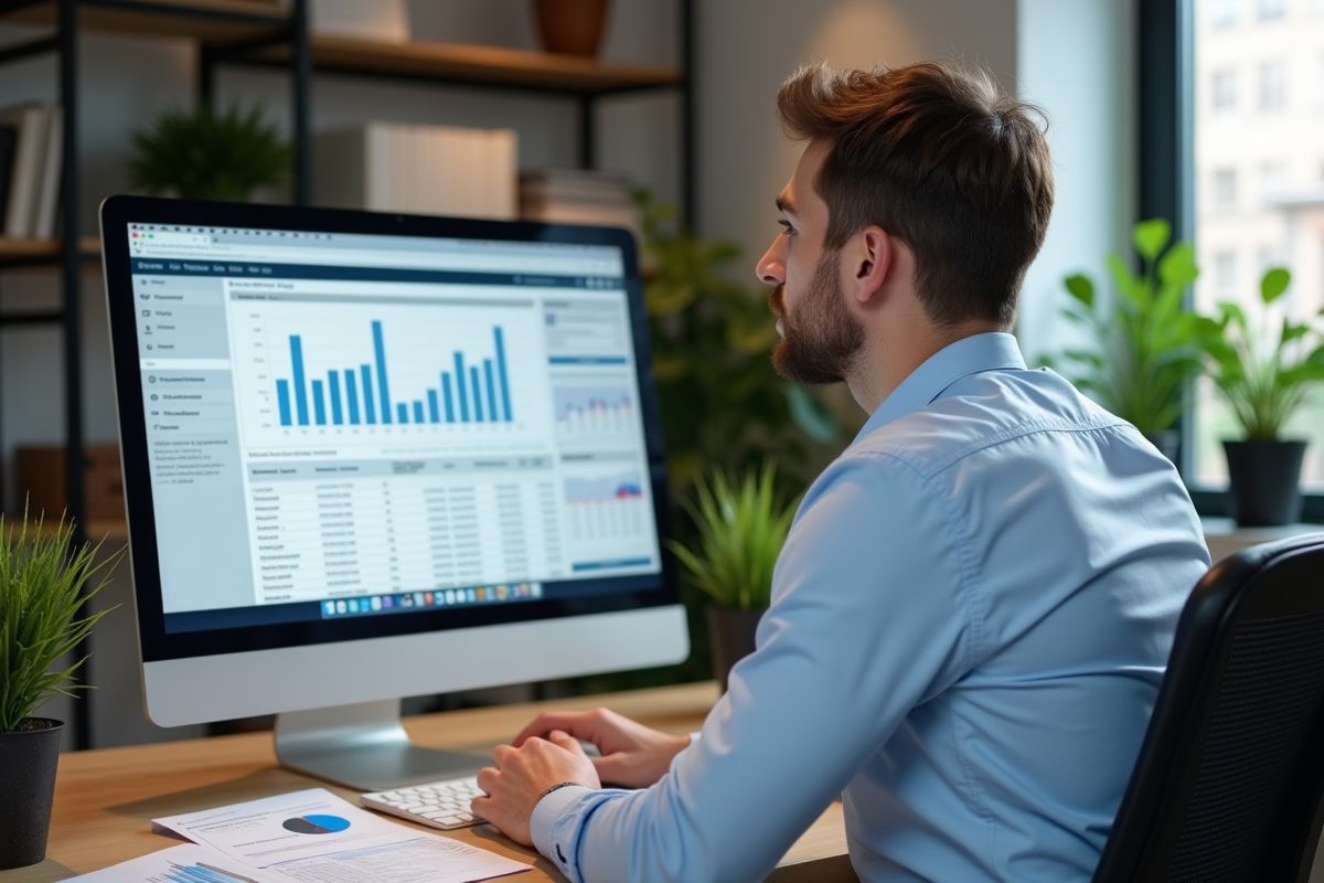 Jeune homme français étudiant ses relevés financiers au bureau