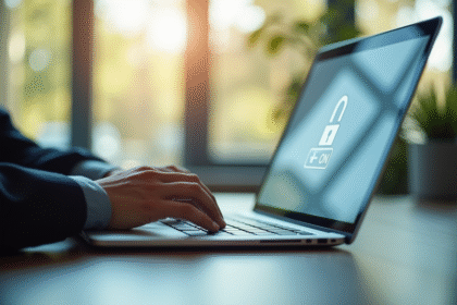 Jeune professionnel utilisant un ordinateur portable dans un espace lumineux