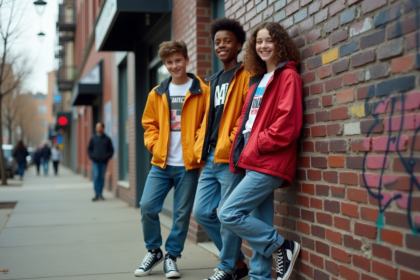 Groupe d'adolescents dans la ville des années 90