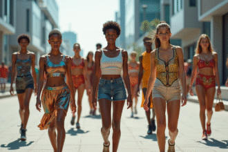 Groupe de jeunes en mode futuriste écologique dans la ville