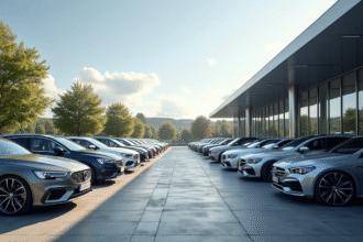Parking de voitures modernes dans un concessionnaire européen