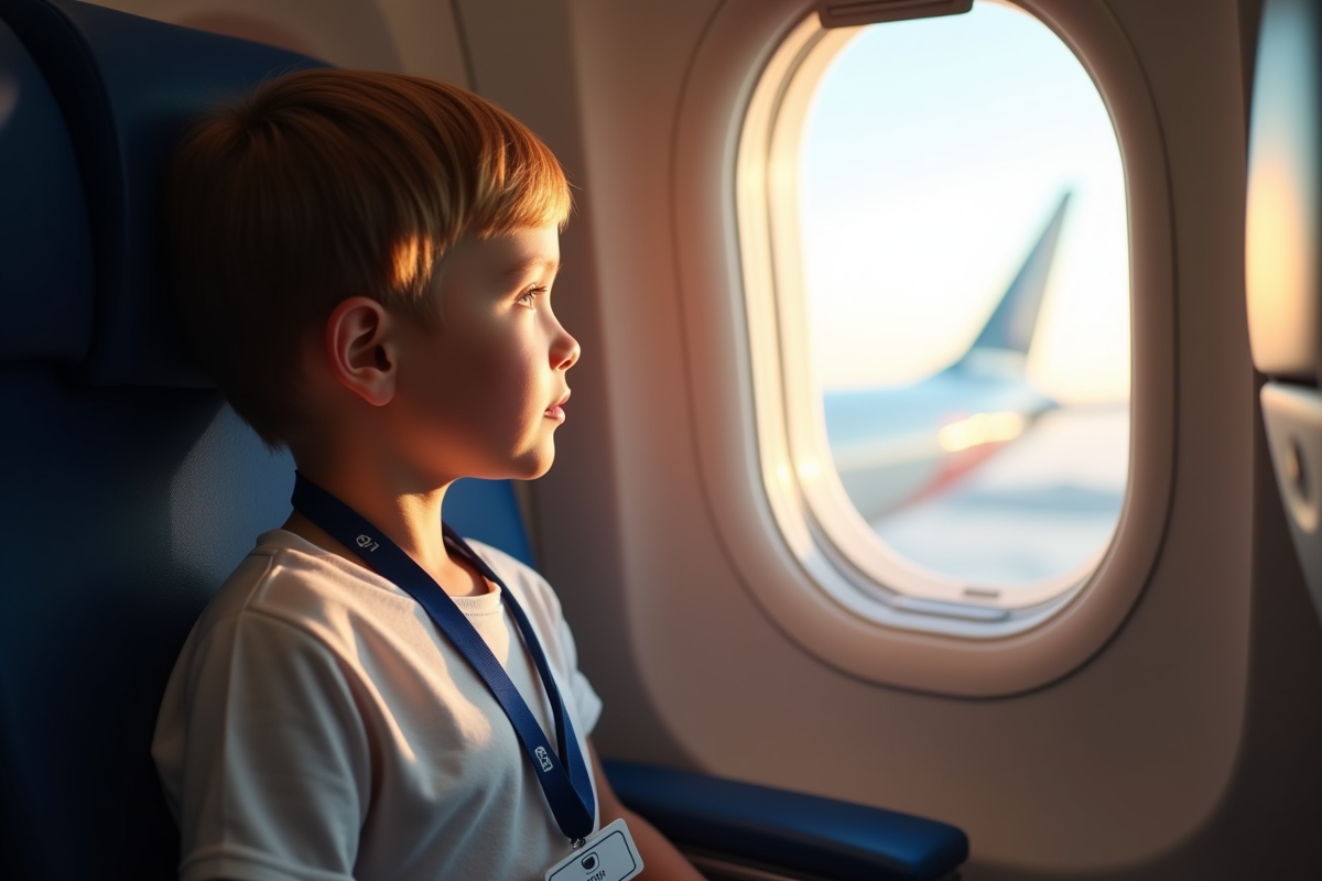 Jeune passager regardant par la fenêtre dans l avion