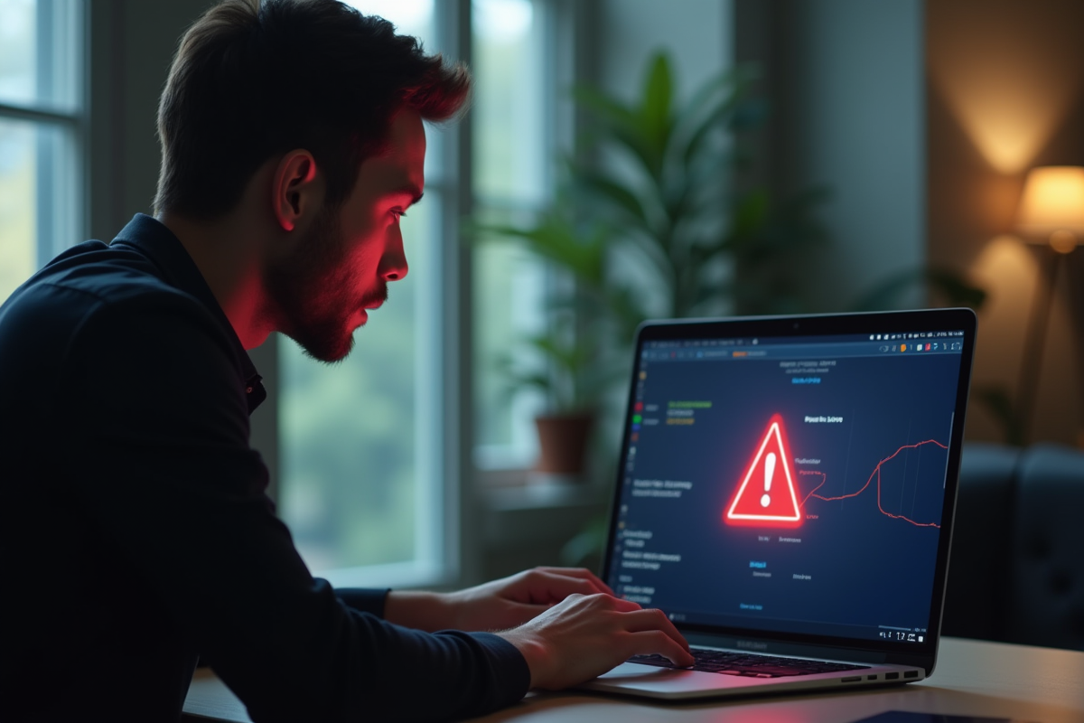 Personne assise à un bureau regardant un message d'erreur F34111009 sur un ordinateur