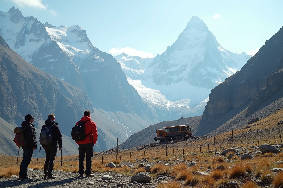 Randonneurs déçus regardant une zone abandonnée près de Mont Blanc