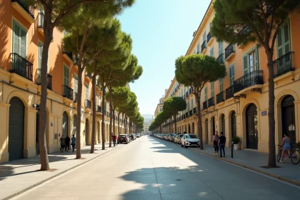 Vue de la Rue d'Angleterre à Nice avec ses façades haussmanniennes et ses trottoirs animés