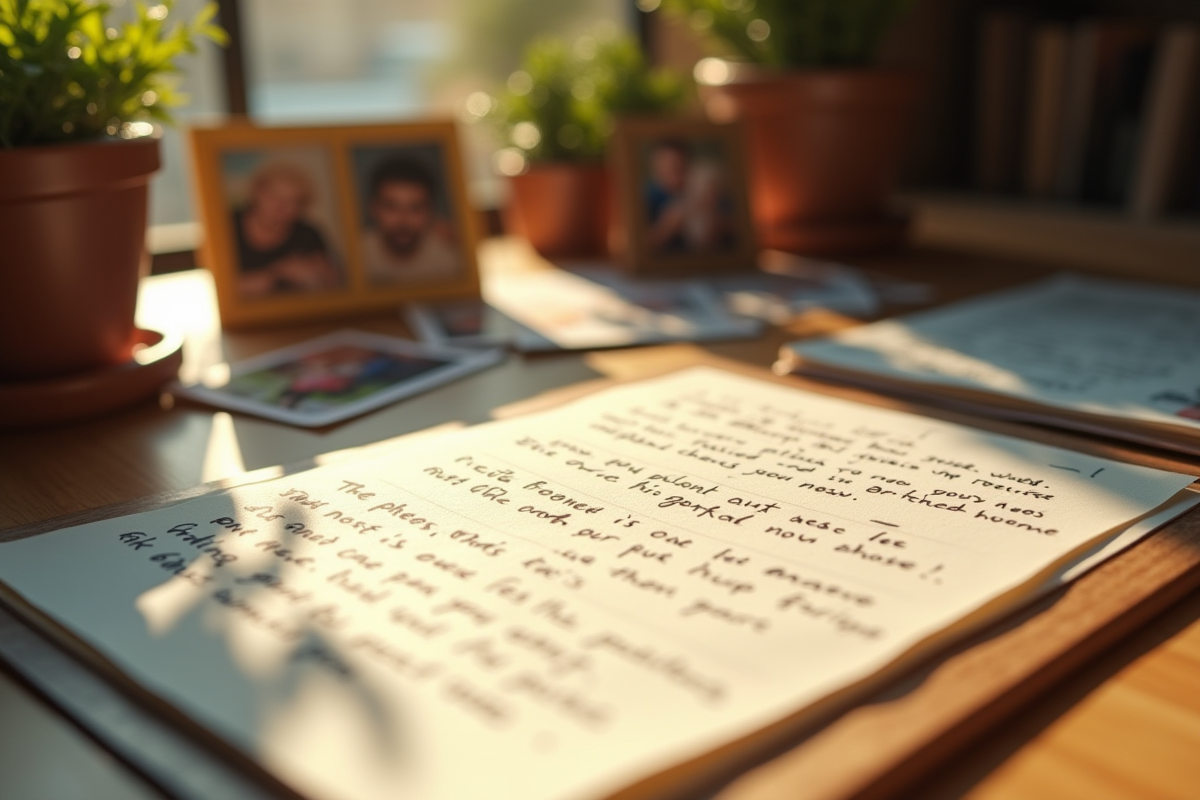 Objets personnels et notes écrites sur une table en bois