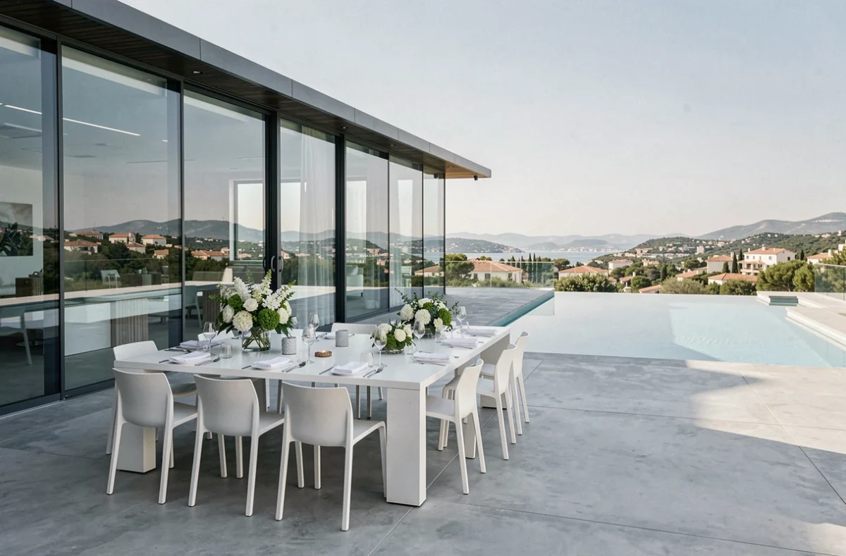 La Villa Divina avec sa piscine à débordement et son espace de réception contemporain élégant près de Marseille