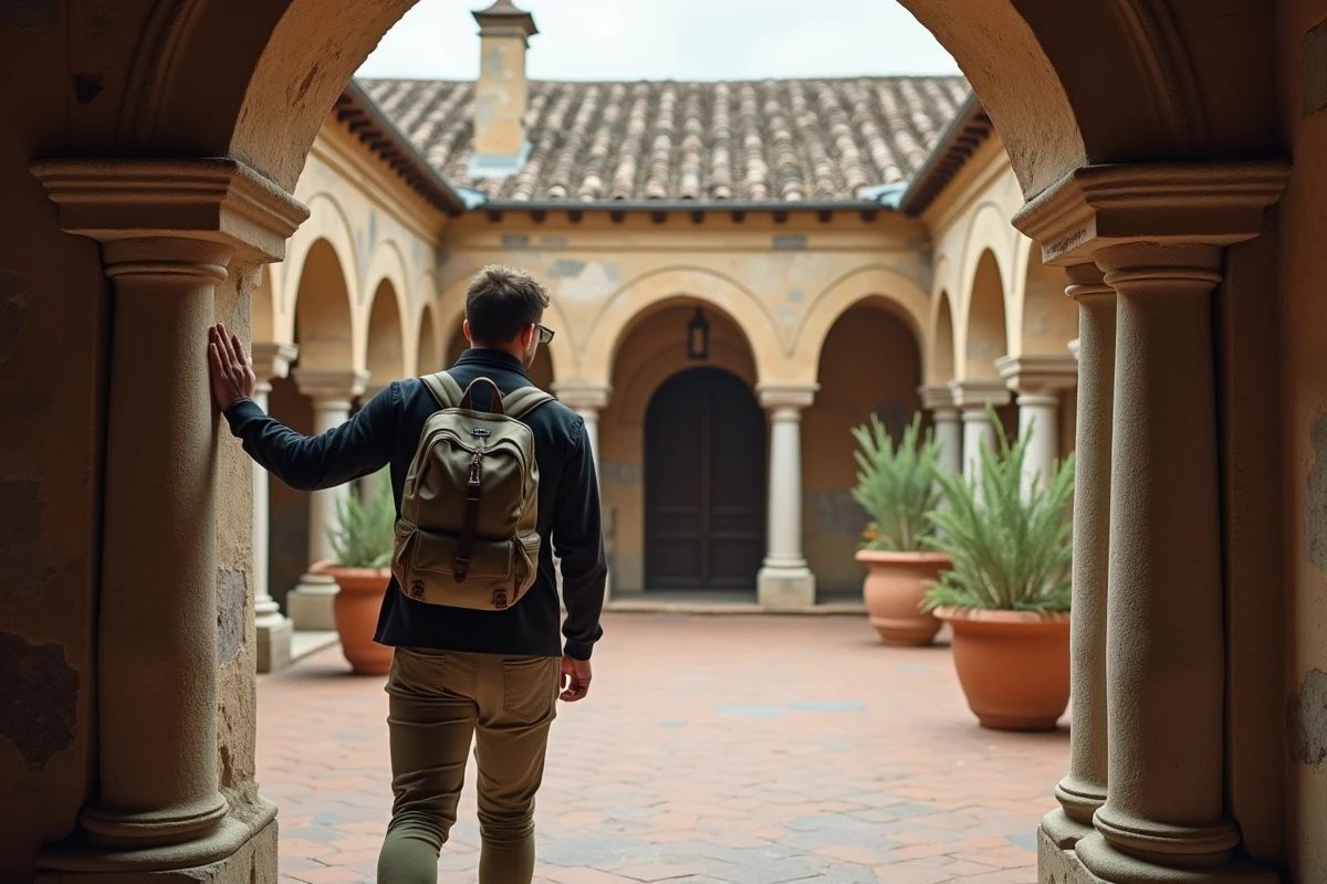 Cour intérieure d'une villa Renaissance toscane évoquant la demeure familiale des Auditore à Florence